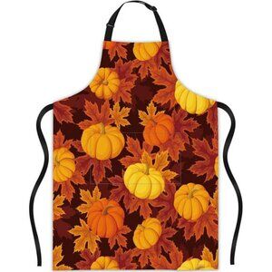 Autumn Maple Pumpkin Apron, Mothers‎ Day Gifts Adjustable Bib Apron Waterdrop